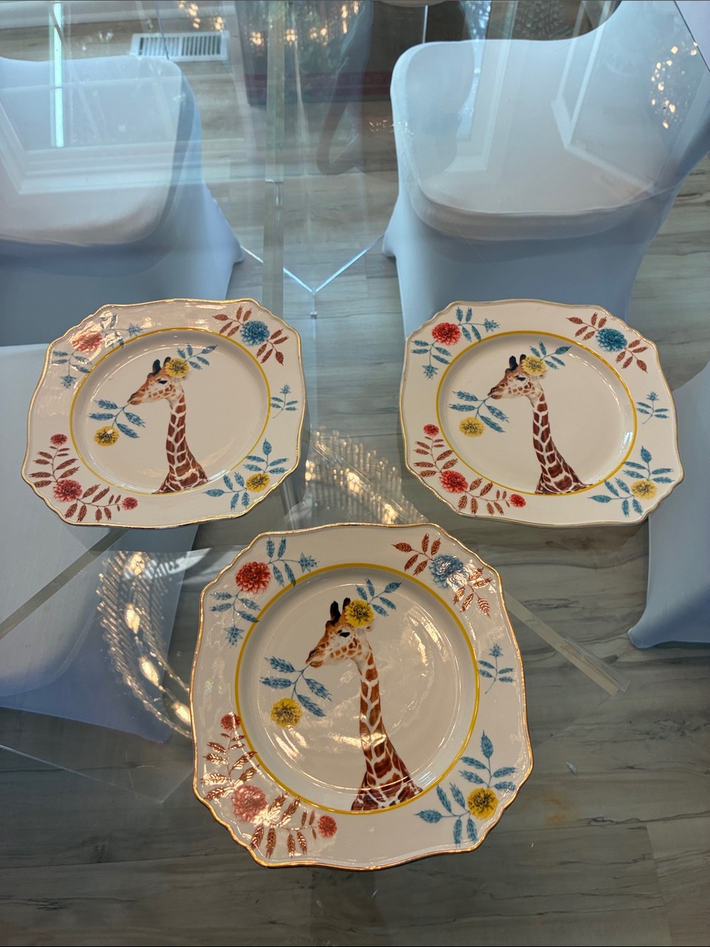 Giraffe Floral Ceramic Dinner Plates - White/Multicolor